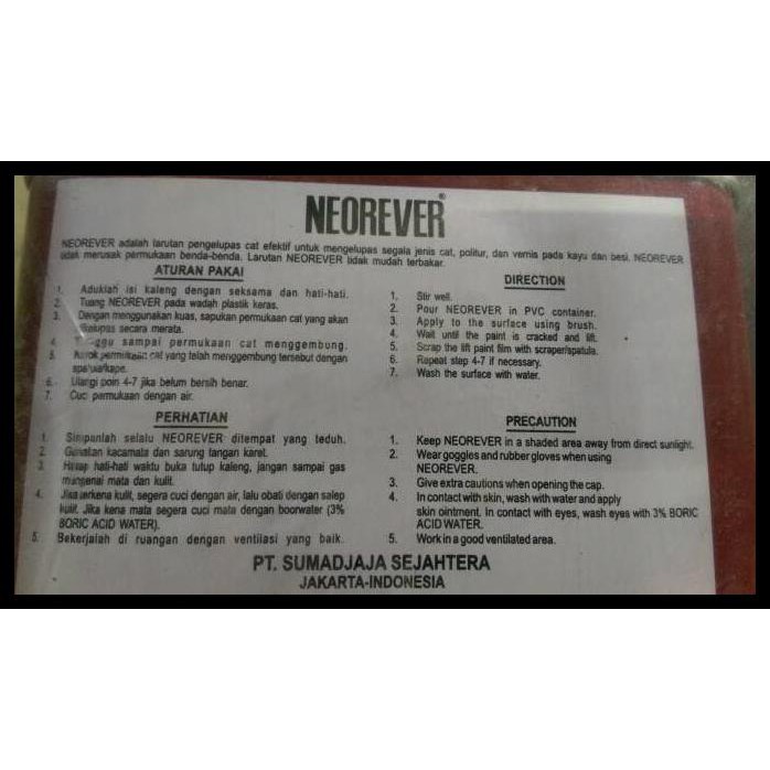 

Produk Terbaik Penghapus Cat Neorever 250Gram/ Perontok Cat /Pembersih Cat