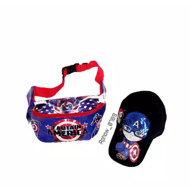 KSO_BAG - Tas Selempang Anak Laki Laki 2In1 Termurah Waistbag Motif Carakter Captain America Lucu