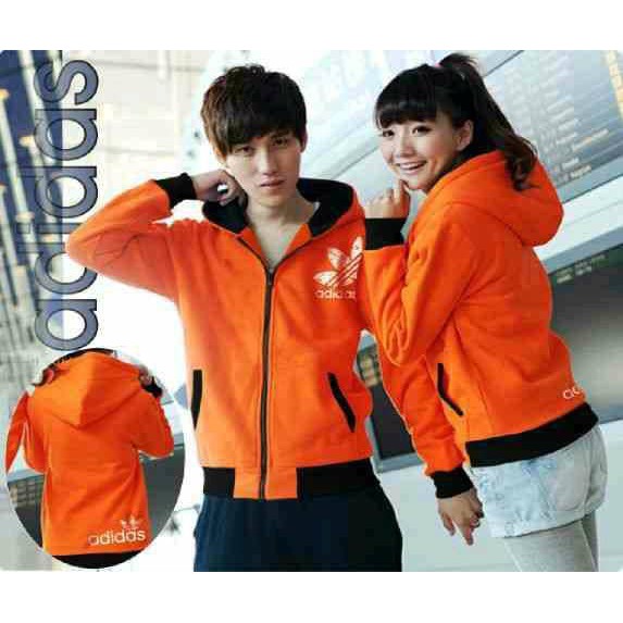 Couple Jaket Hoodie Orange Adidas Bunga Dd