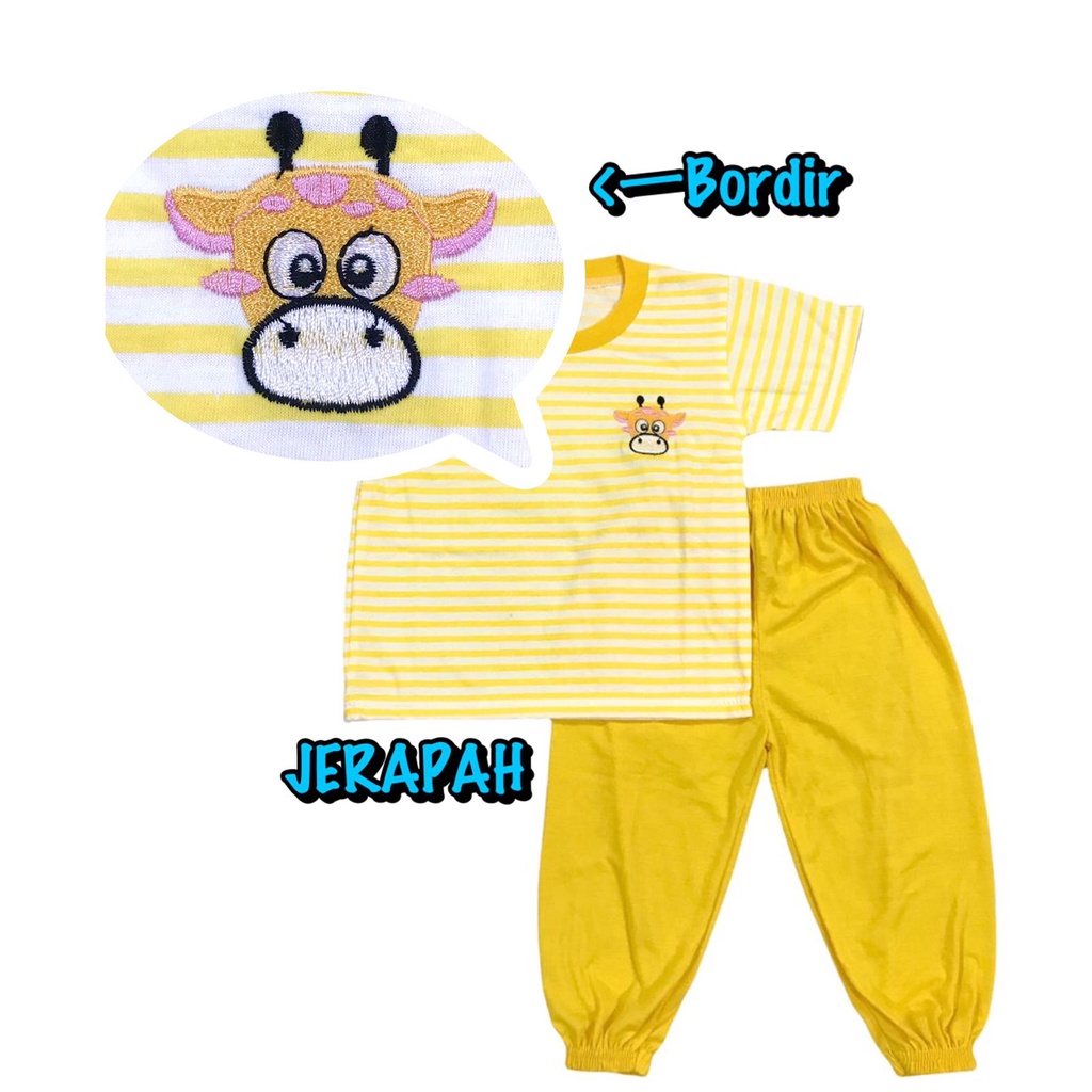 (1 KG MUAT 7 STEL) BAJU SETELAN CP JOGER FASHION OBLONG ANAK LAKI-LAKI/COWOK BAHAN KAOS KATUN BORDIR SALUR JERAPAH/GIRAFFE