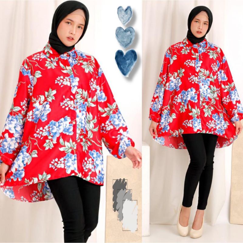 BAJU KEMEJA WANITA OVERSIZE TUNIK LENGAN PANJANG PAKAIAN MUSLIM WANITA JUMBO MURAH ATASAN KEMEJA WAN