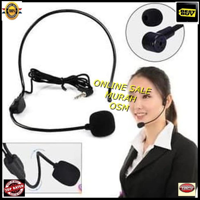 Mic imam ceramah pidato Headset Microphone mik bando kabel panjang mikropon cable Condenser peka sensitif Electret mikrofon vokal vocal audio sound sistem suara PROFESIONAL UNIVERSAL SERBA GUNA  Bisa dipakai kesemua ke alat audio  GARANSI UANG KE