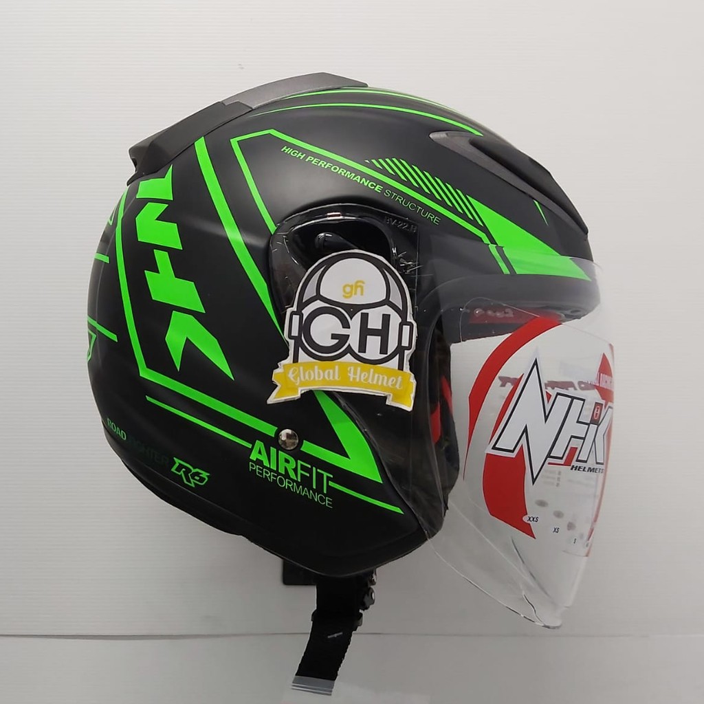 HELM HALF FACE NHK R6 R-6 MOTIF AIRFIT BLACK DOFF GREEN