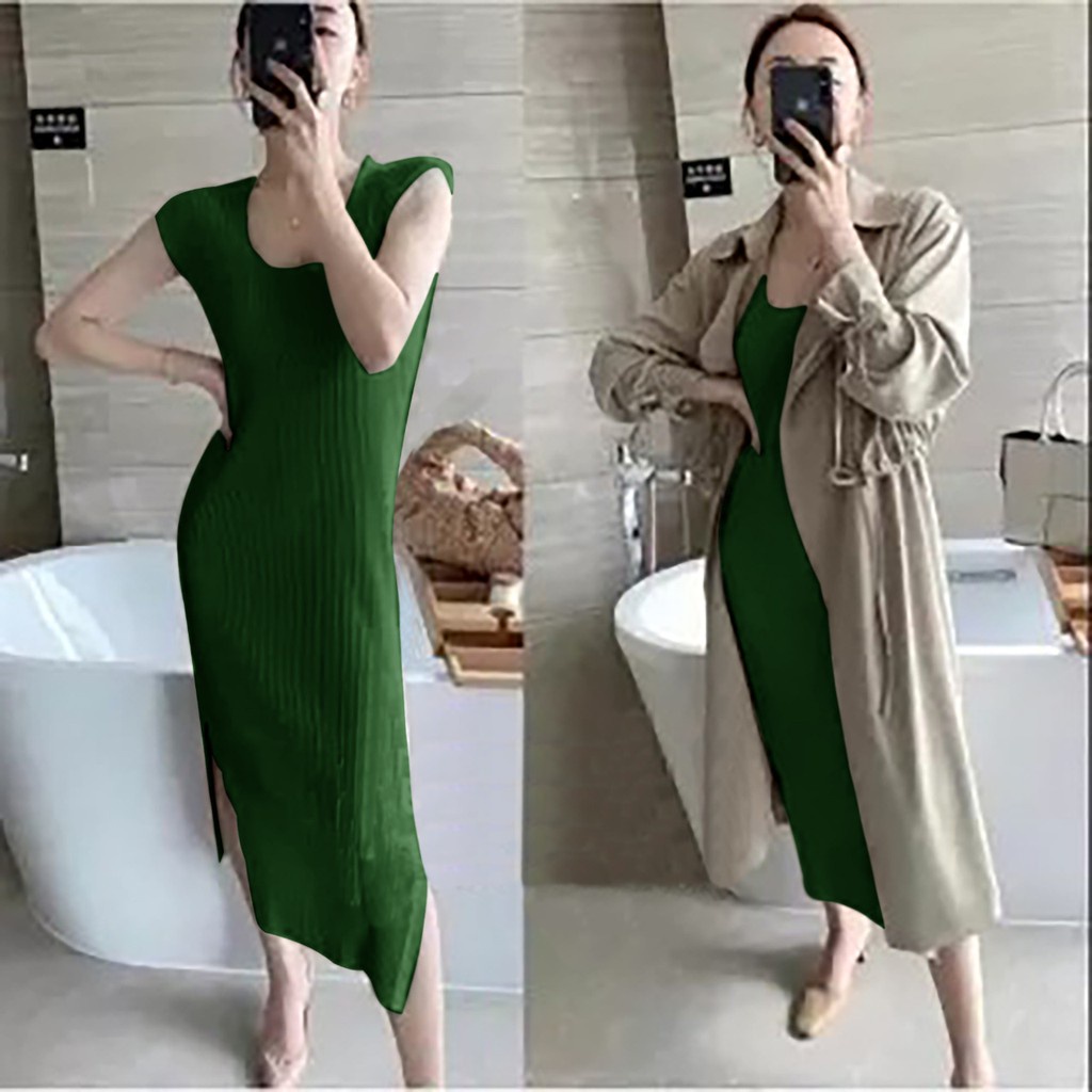 WSE390 - Dress Rajut Molly L-XL LD 100-120 CM Dress Rajut Wanita Lengan Pendek Maxi PREMIUM QUALITY