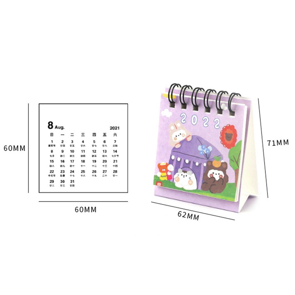 QUINTON ins 2022 Calendar Cute Table Calendar Mini Desk Calendar 2022 Student Stationery Dual Daily Scheduler Table Planner Calendar Planner Kawaii School Supplies Simple 2022 Desktop Decoration