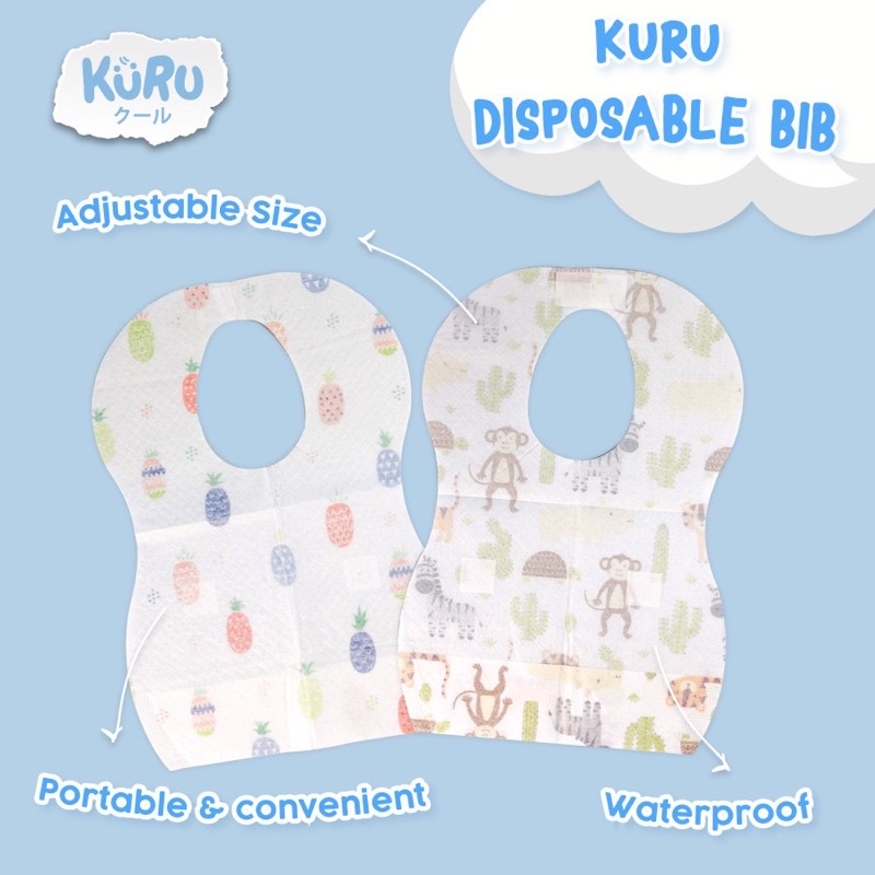 KURU Premium Disposable Bib - Celemek Anak Bayi Sekali Pakai Baby Bibs Apron