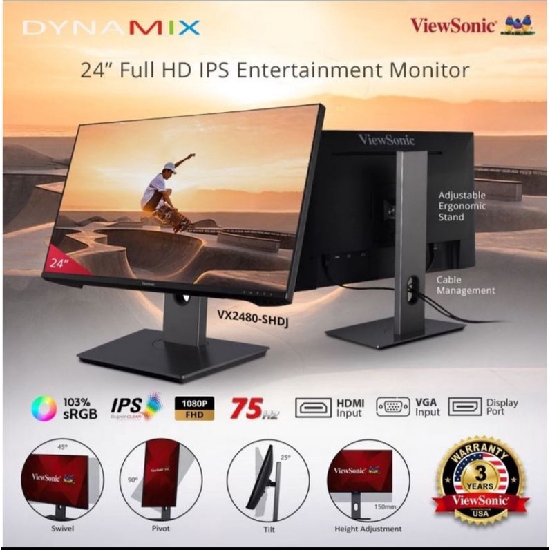 [+palet kayu] Monitor LED 24&quot; ViewSonic VX2480-SHDJ 24&quot; IPS FHD 75Hz 103% sRGB GARANSI RESMI