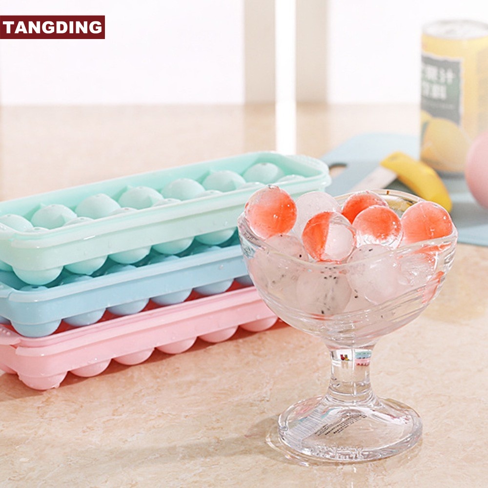 【COD Tangding】14 Holes Round Balls Ice Mold Plastic Tray Ice Hockey Grid Making Box Molds