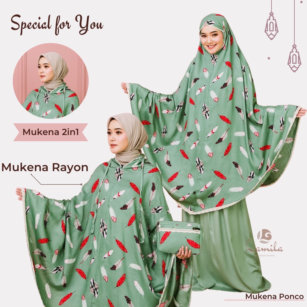 Mukena Ponco Mukenah Rayon Mungkena Motif 2in1 Resleting Dewasa Travelling Travel Mukennah Rukuh Had