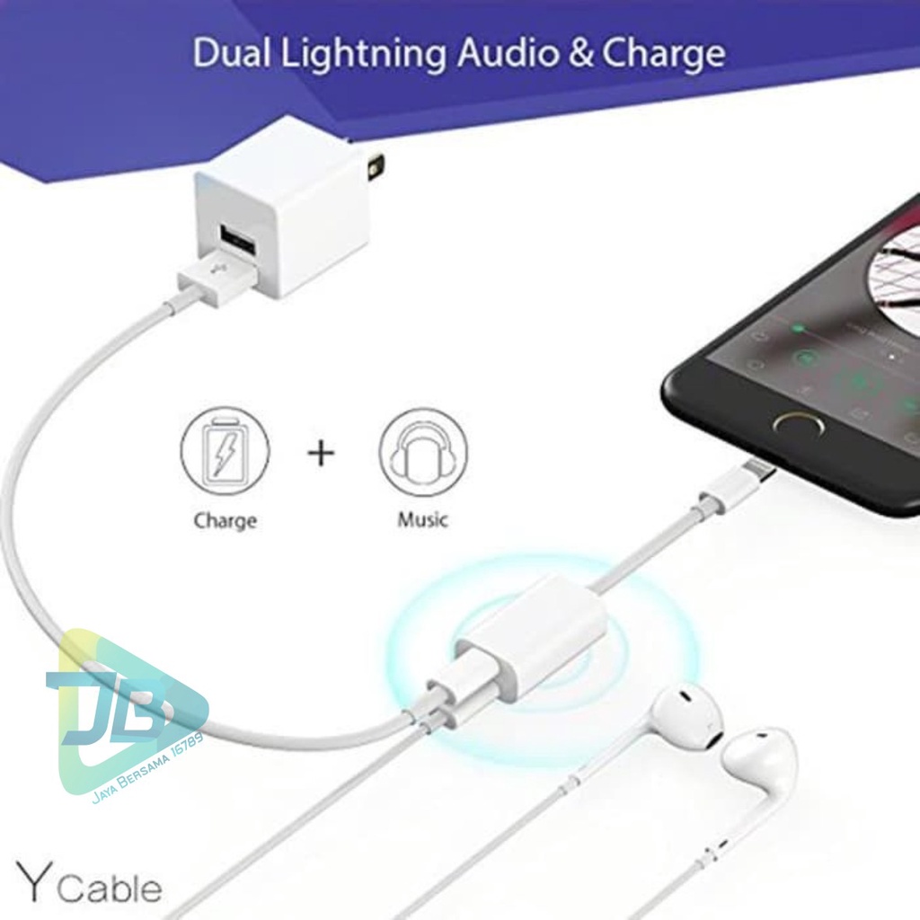 JH006 Kabel Splitter Y i ponee - Y Cable Adapter Converter Lighthing 2in1 i ponee JB5591