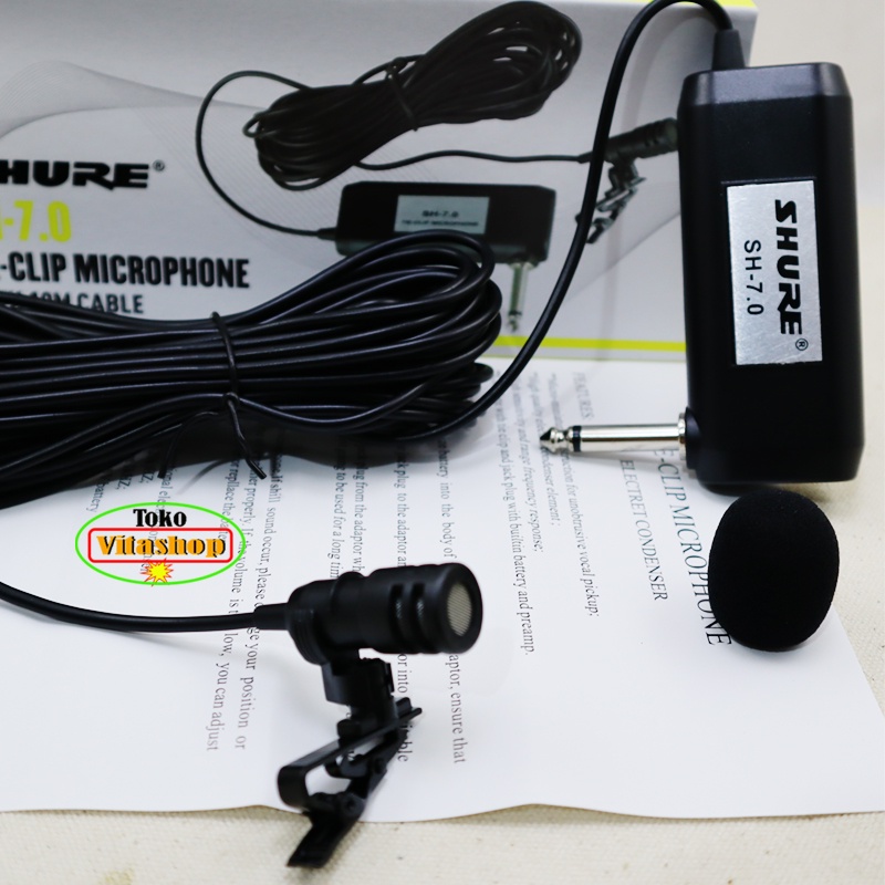 MIK KANCING JEPIT SHURE SH 7.0 MICROPHONE CLIP ON MIKROFON MIC KERAH