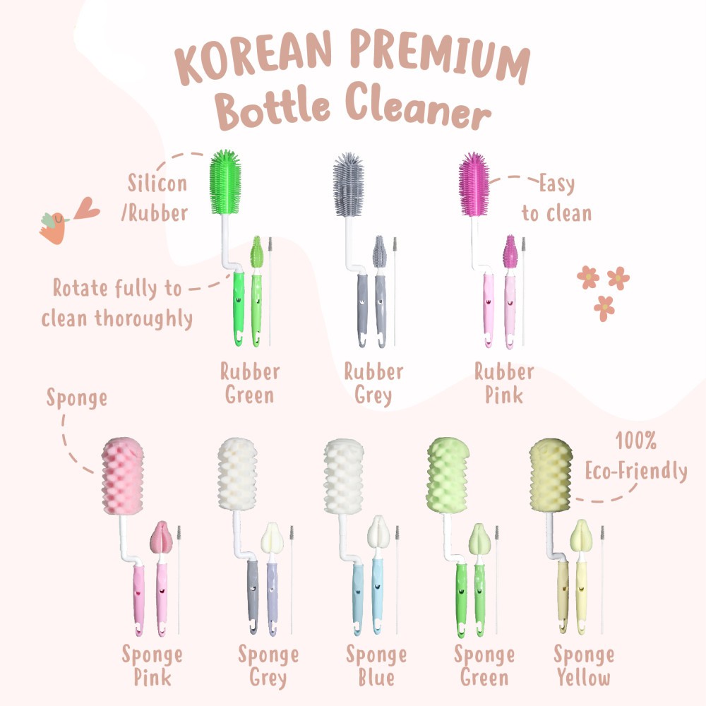 Lieto Baby Silicone / Sponge Bottle Brush - Sikat Botol Susu Anak Bayi Silikon Nipple Straw Korea