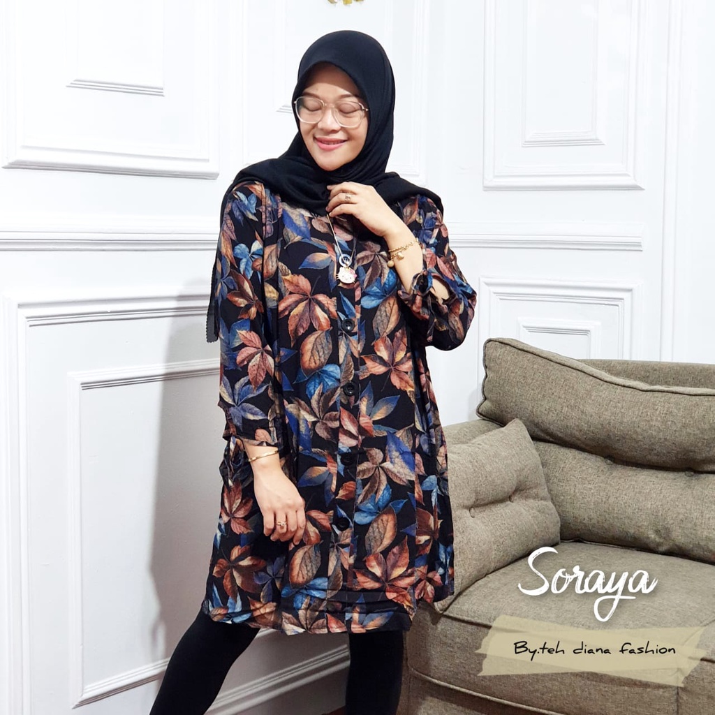 Baju Atasan Wanita Jumbo / Blouse Wanita Jumbo / Atasan Wanita Jumbo Model Soraya Viscose LD 124-Blue