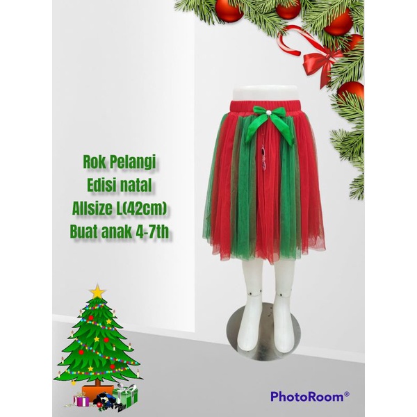 Rok natal anak / rok tile merah hijau / rok tutu halus / rok tile ngembang / rok tutu seragaman / ro