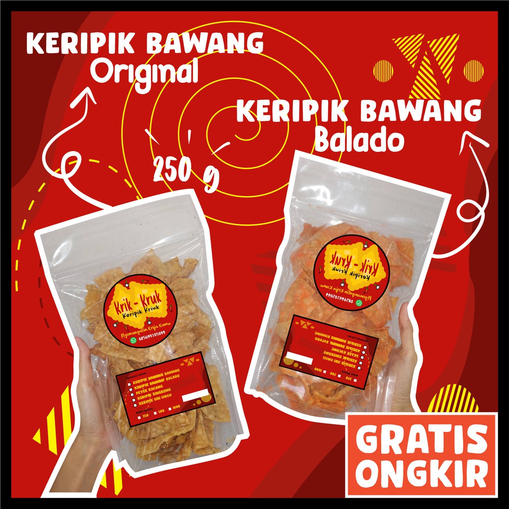 

Cemilan Keripik Pangsit / Bawang (250 gram) rasa balado dan original