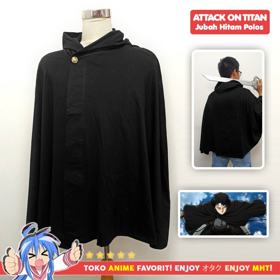 Jubah Attack On Titan AOT Shingeki no Kyojin SNK Polos Hitam