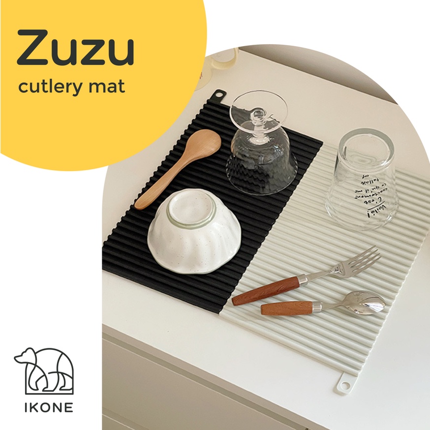 【IKONE】ZUZU Cutlery Dining Table Mat Silicone 30x18cm Tatakan Meja Makan SIlikon Alas Meja Tatakan Piring Gelas Waterproof Anti Air Anti Panas Anti Licin Dekorasi Meja PVC Estetik Aesthetic