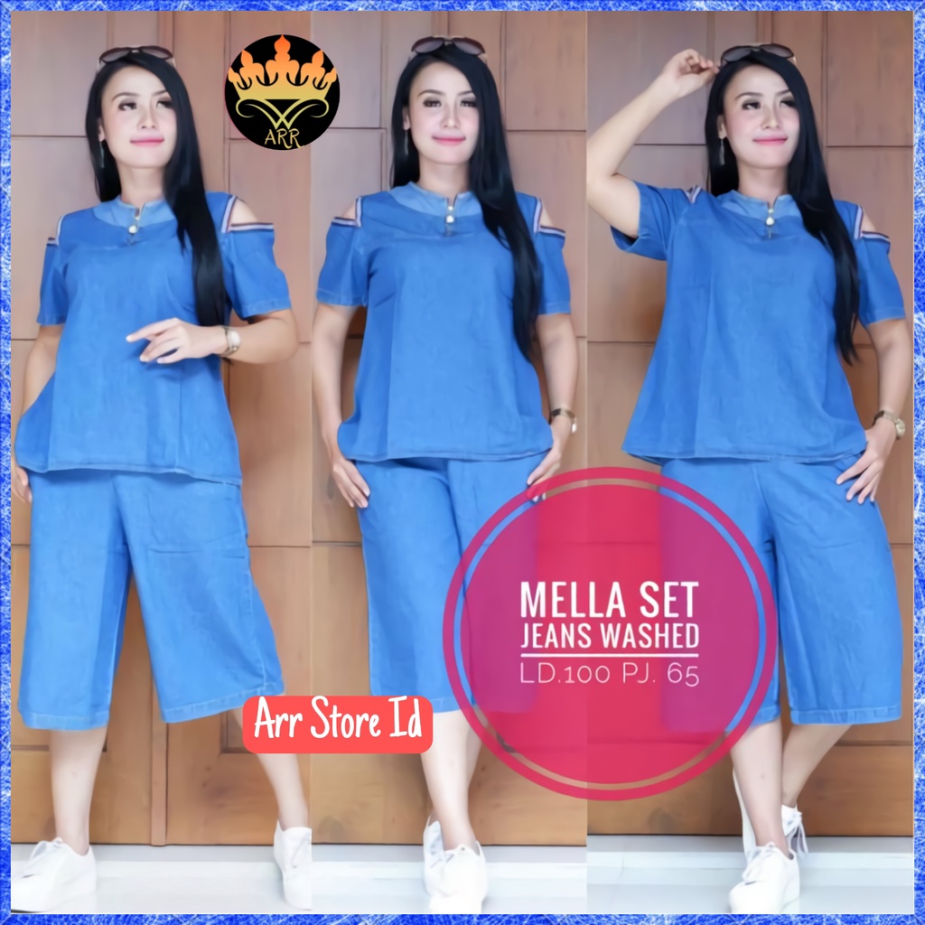 Baju Setelan Fashion Set Jeans Denim Jins Wanita Kekinian Terbaru 2021 Variasi Lengan Cantik Ld 100 P 68 Melia Set Allsize