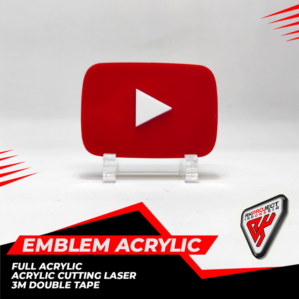 Emblem Timbul YOUTUBE LOGO Sticker Akrilik Acrylic Full Solid