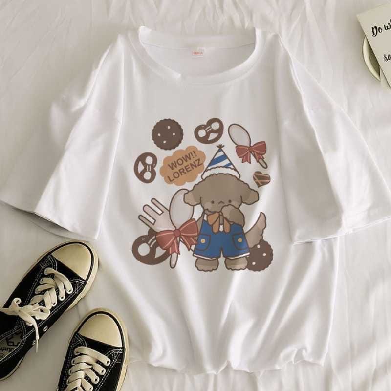 MYSTIQUE.ID-BAJU KAOS WOW!! LORENZ DOGGY COKLAT T-SHIRT LUCU DAN AESTHETIC