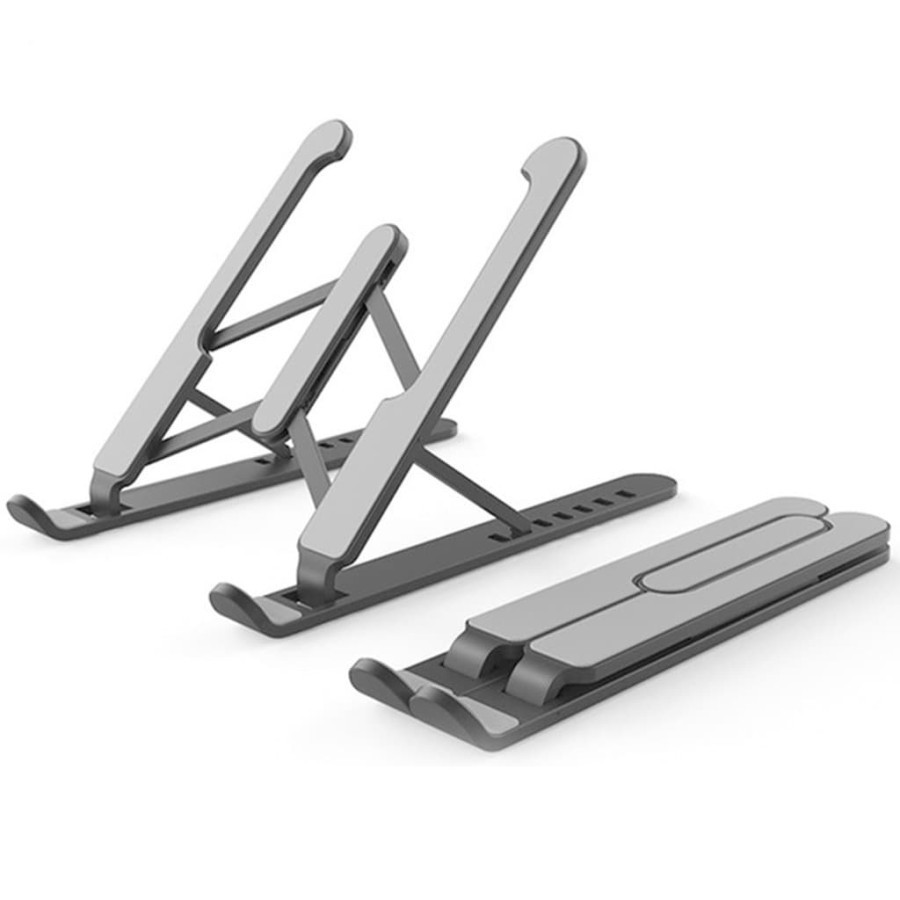 Laptop Notebook Macbook Tablet Stand Aluminium Adjustable Duduk Portable Notebook Holder LS-01&LS02-LS-002 Hitam Plastik