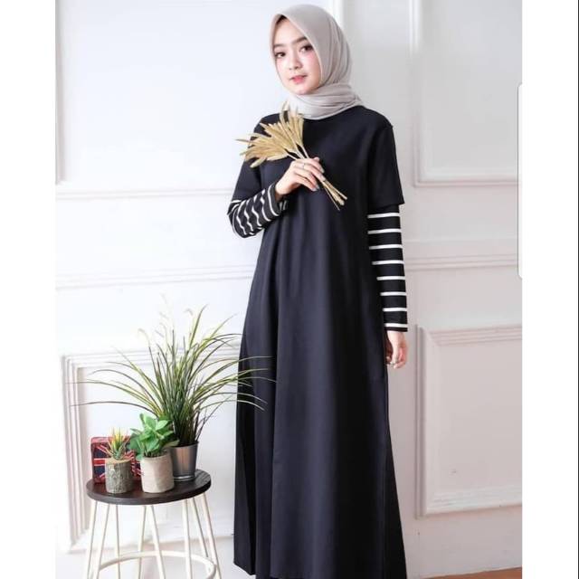 Gamis Muslim Syari Wanita/MONEL DRESS AQ002/Gaun Wanita - black