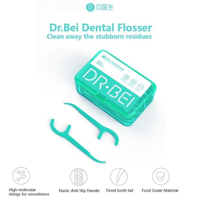 (READY &amp; ORI) Xiaomi Dr Bei Dental Floss 2 In 1 (Tusuk Gigi &amp; Benang Gigi) - Isi 50 pcs