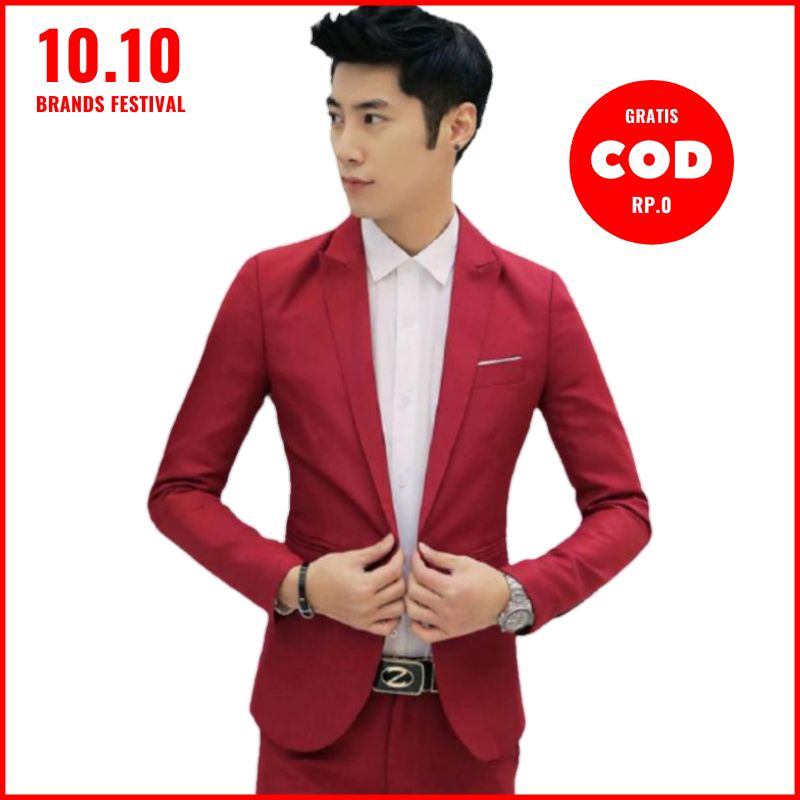 Jas Pria Murah Jas Formal Pria Jas Blazer Pria Model Slim Fit Marun List Putih