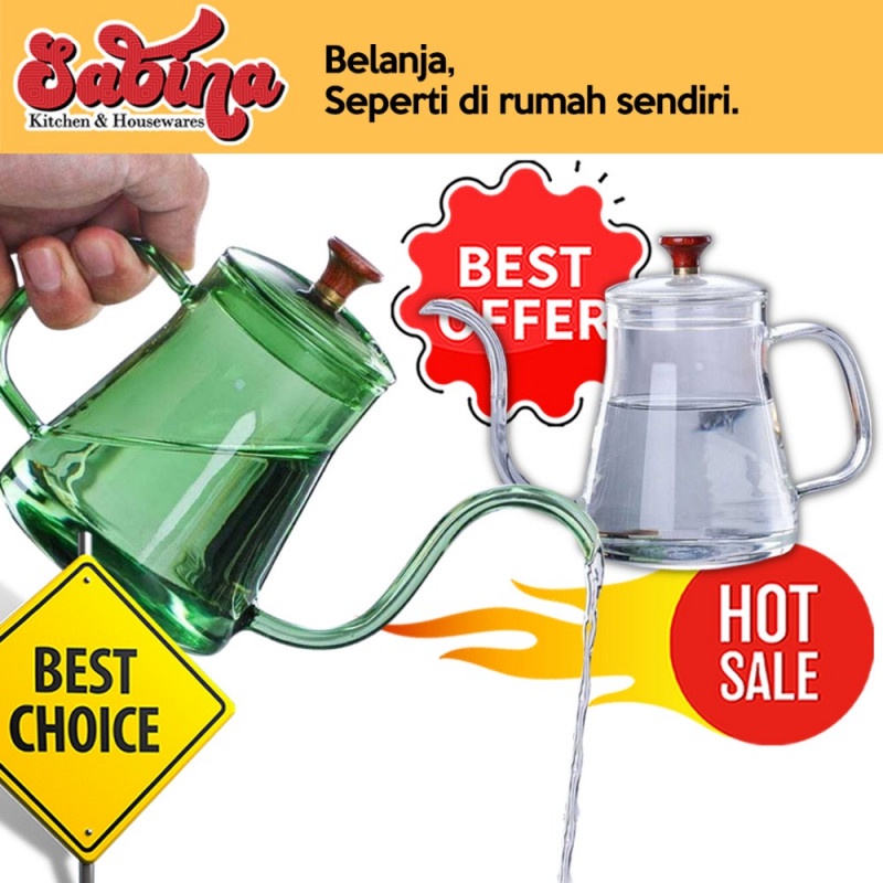 Teko Pitcher Kaca Unik Leher Angsa Teh Kopi Jus Borosilicate Glass