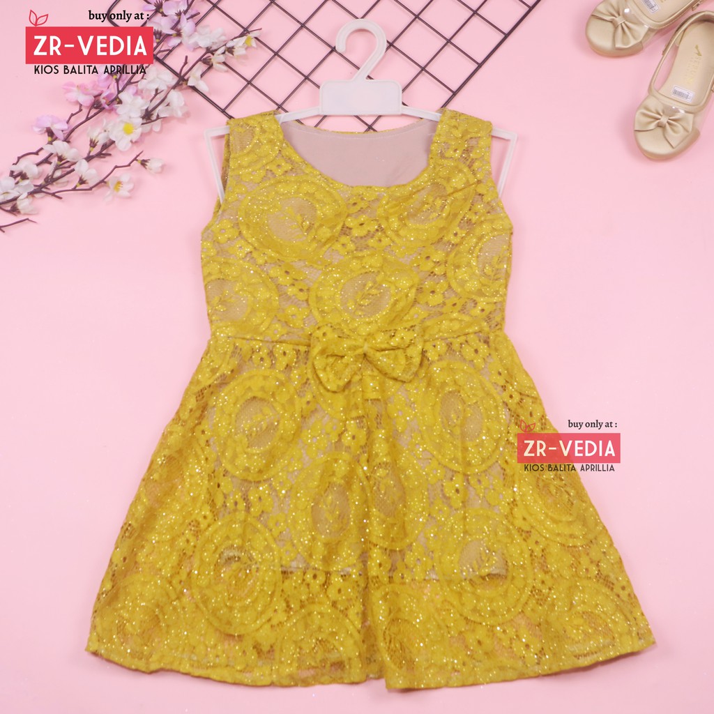 Dress Keira Uk 4-5 Tahun / Gaun Brukat Pesta Kondangan Baju Baby Import Dres Brukat Kensi Anak