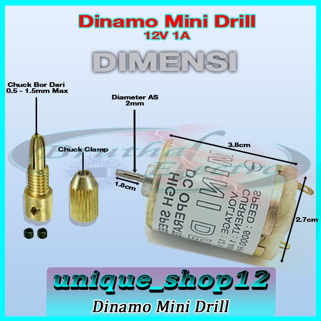 Dinamo Motor Mini Drill Bor Mini 12v
