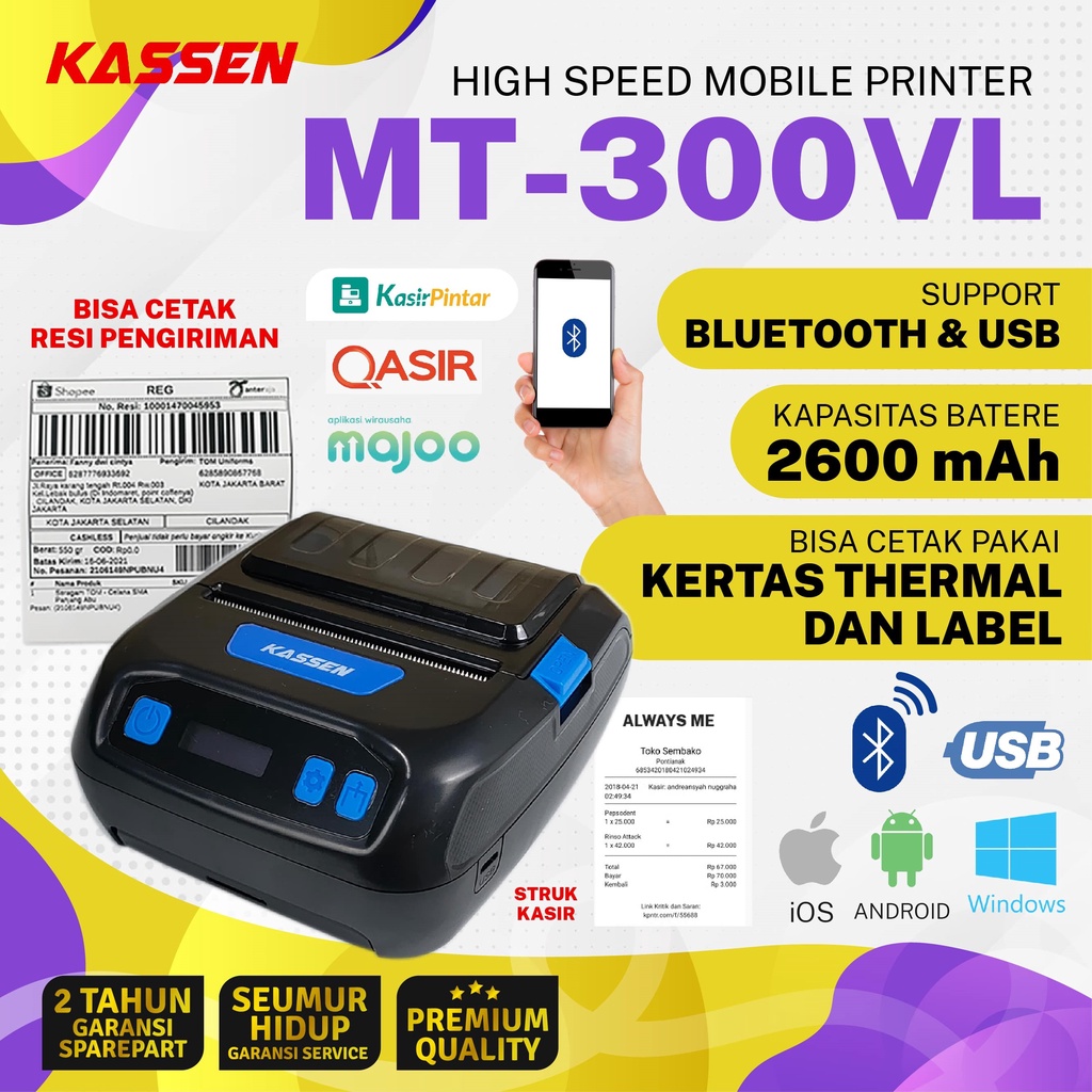 Jual Printer Thermal Bluetooth Kassen MT 300VL 80mm (Support Kertas
