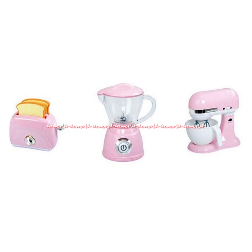 Play go Make And Serve Appliances Mainan Peralatan Masak Blender Mixer Pemanggang Roti Pink Nyala