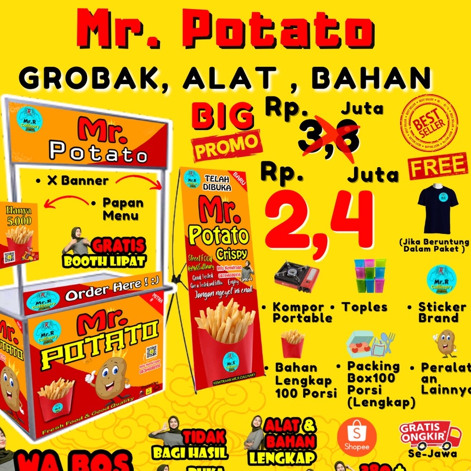 

Mr.POTATONEW|| MR.R CULLINARY (FRANCHAISE,PAKET USAHA,KEMITRAAN) GROBAK/BOOTH PORTABLE,ALAT LENGKAP, DAN BAHAN BAKU UTAMA