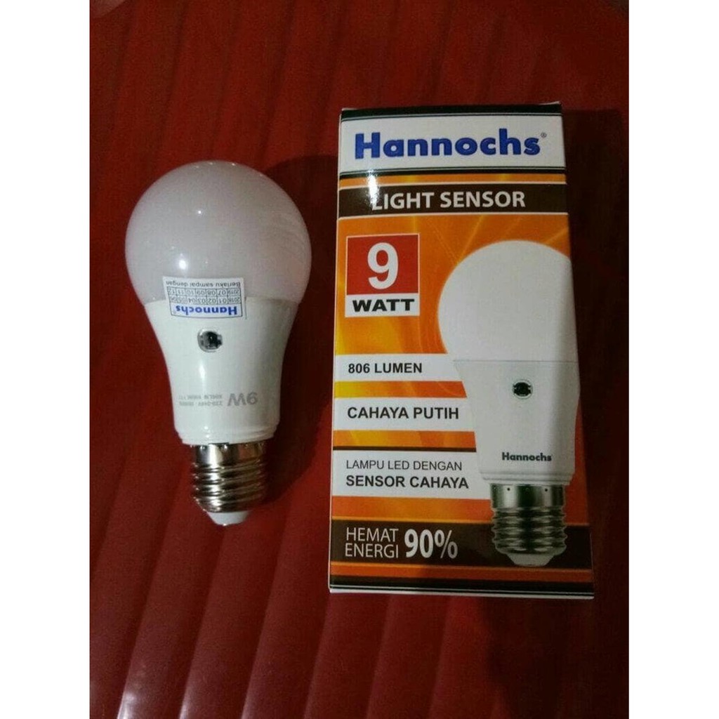  Lampu  Led Hannochs Sensor Cahaya 9 Watt Menyala Otomatis  