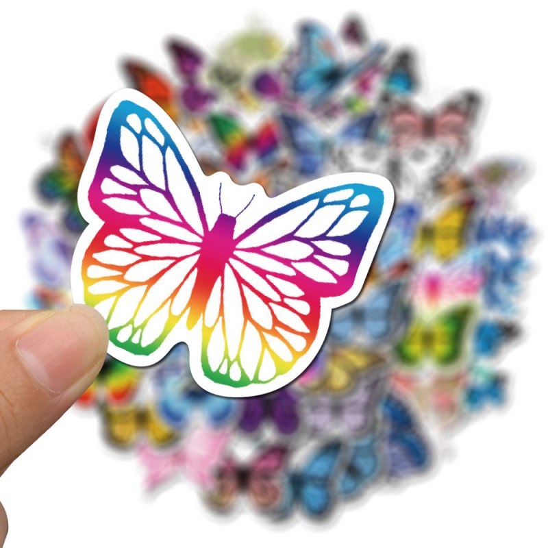 50 Pcs / set Stiker Graffiti Butterfly Warna-Warni Tahan Air Untuk Dekorasi Koper Notebook