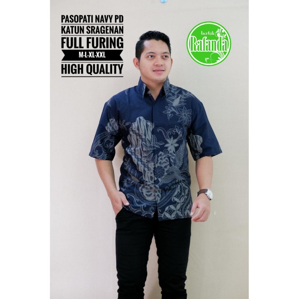 Pasopati Navy Kemeja Batik Pria Pendek Full Furing by Rafanda