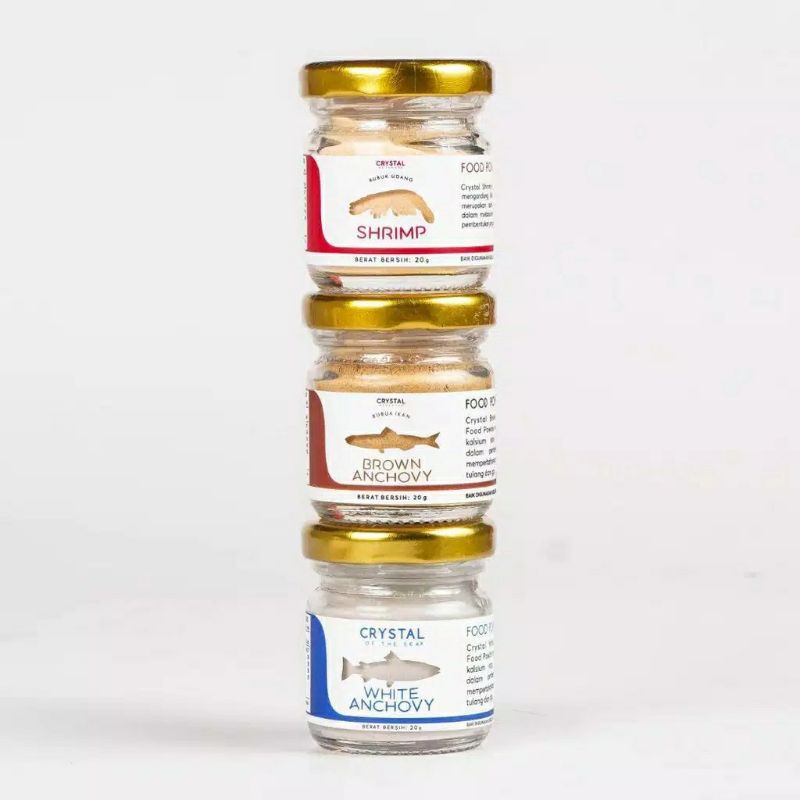 

Crystal of the Sea Food Powder 20gr | white anchovy | brown anchovy | shrimp powder