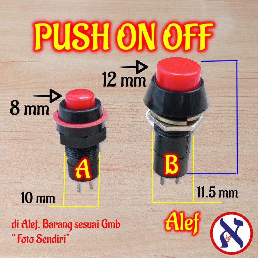 5pcs Tombol Push on off button merah A 8 mm B 12 mm saklar push button