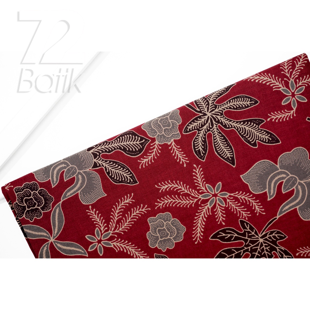 KAIN BATIK PREMIUM Bahan Katun Motif Daun Pepaya Warna Merah 721925 Cap 72 Jarik Jarit Samping Kebat Panjang Batik Katun Modern Premium Bahan Seragam Batik Pernikahan Kantor Keluarga Murah Kamen Jadi Batik Bali Lembaran