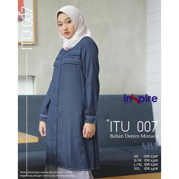 INSPIRE TUNIK ITU 07 BAHAN DENIM MONACO ATASAN POLOS WANITA MUSLIMAH