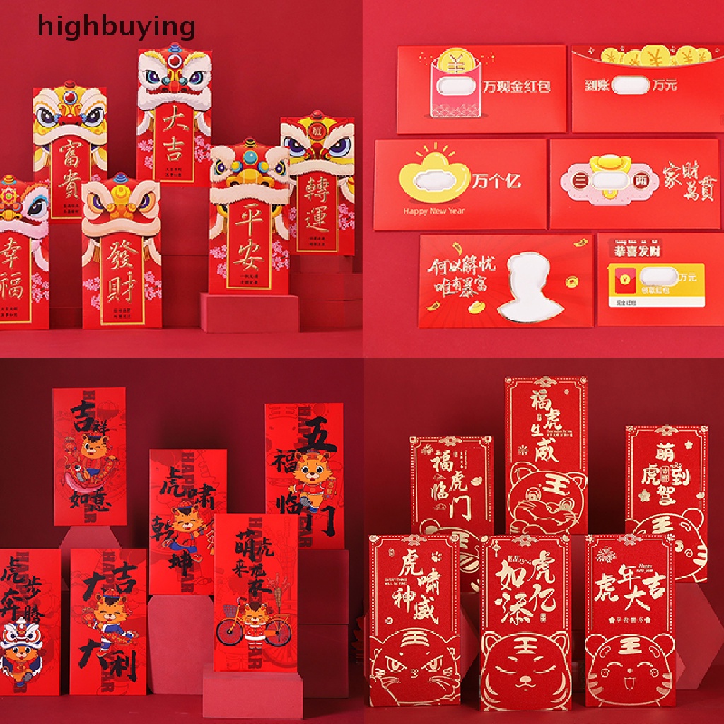 Hbid 6Pcs Amplop Angpao Merah Motif Kartun Singa Untuk Tahun Baru Imlek