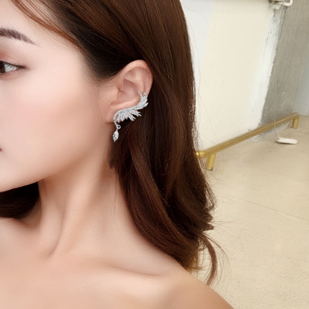 Hu Hu Hu Hu Hu Alat Bantu Pasang Kacamata♡ 1 Pasang Anting Klip Bentuk Sayap Malaikat Bahan Alloy Aksen Berlian Imitasi Untuk Pesta