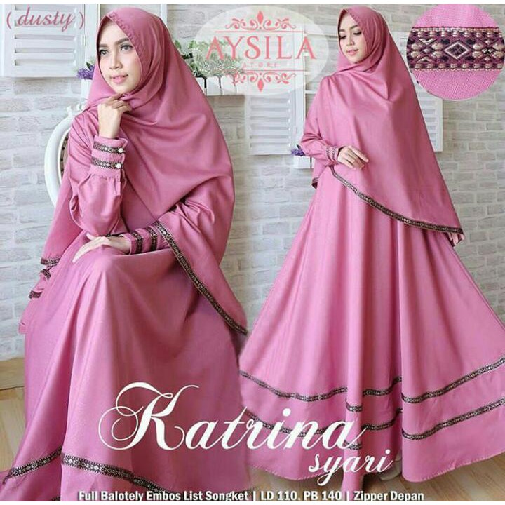 Katrina Syari Dress Wanita Balotely Model Gamis Terusan Panjang Trendy Plus Kerudung Terbaru Hijab