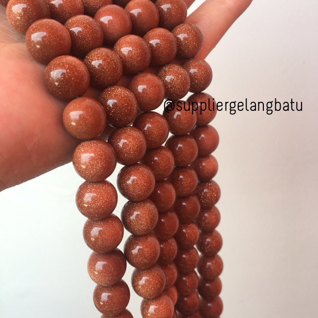 brown gold sand stone batu pasir emas coklat aksesoris manik 12mm bahan beading craft kerajinan DIY