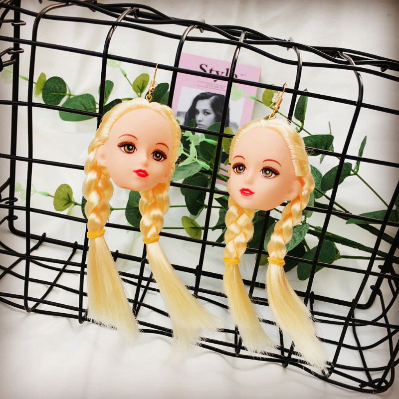 SIY  Creative Yellow Hair Doll Head Toy Drop Earrings Fashion Jewelry for Women Girls