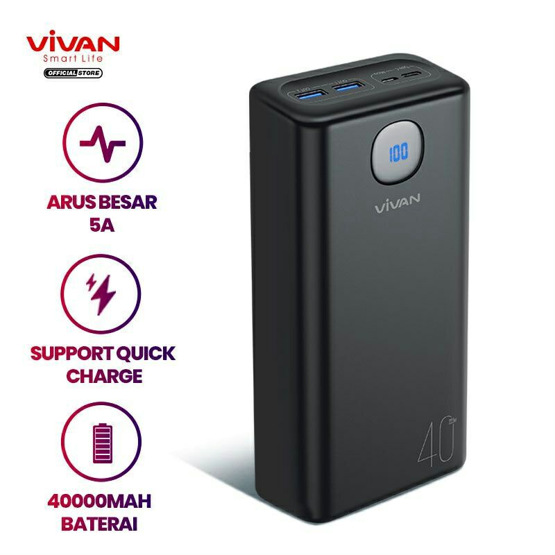 VIVAN Power Bank VPB-B40 Powerbank LED 40000mAh Power Delivery Quick Charge 3.0 Garansi