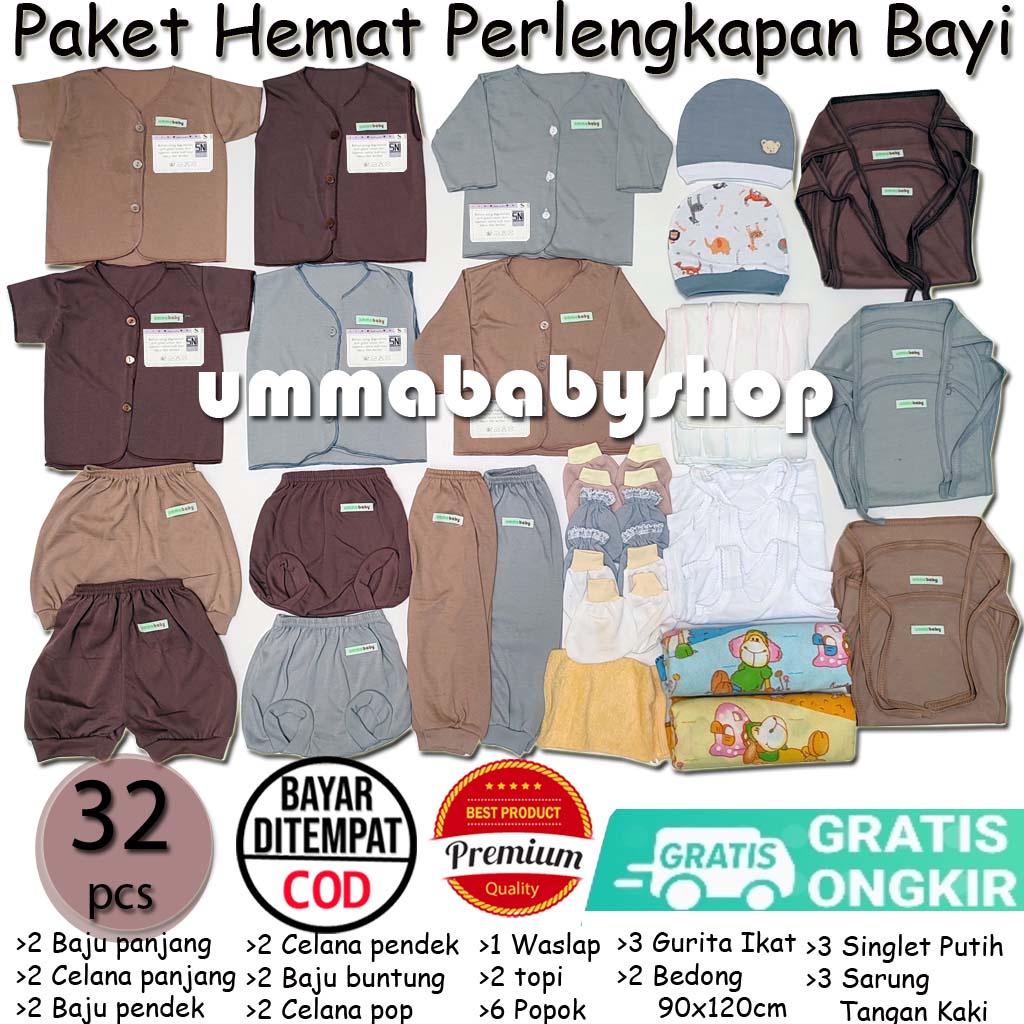 32 Pcs Paket Perlengkapan Bayi Baru Lahir Celana Baju Kado Setelan Anak Newborn Baby Gift Set Girl Boy Baju Bayi Perempuan Baju Bayi Laki Paket Hemat Baju Bayi Polos Persiapan Persalinan Ekonomis