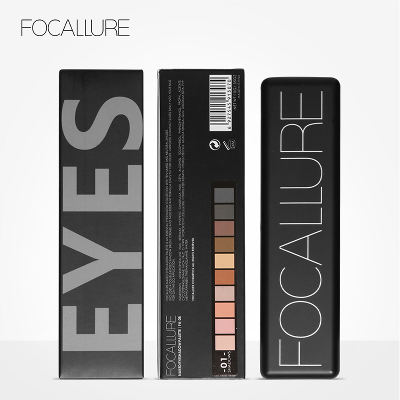 FOCALLURE Eyeshadow Palet 10 colors with Brush Sweatproof Waterproof Makeup FA08