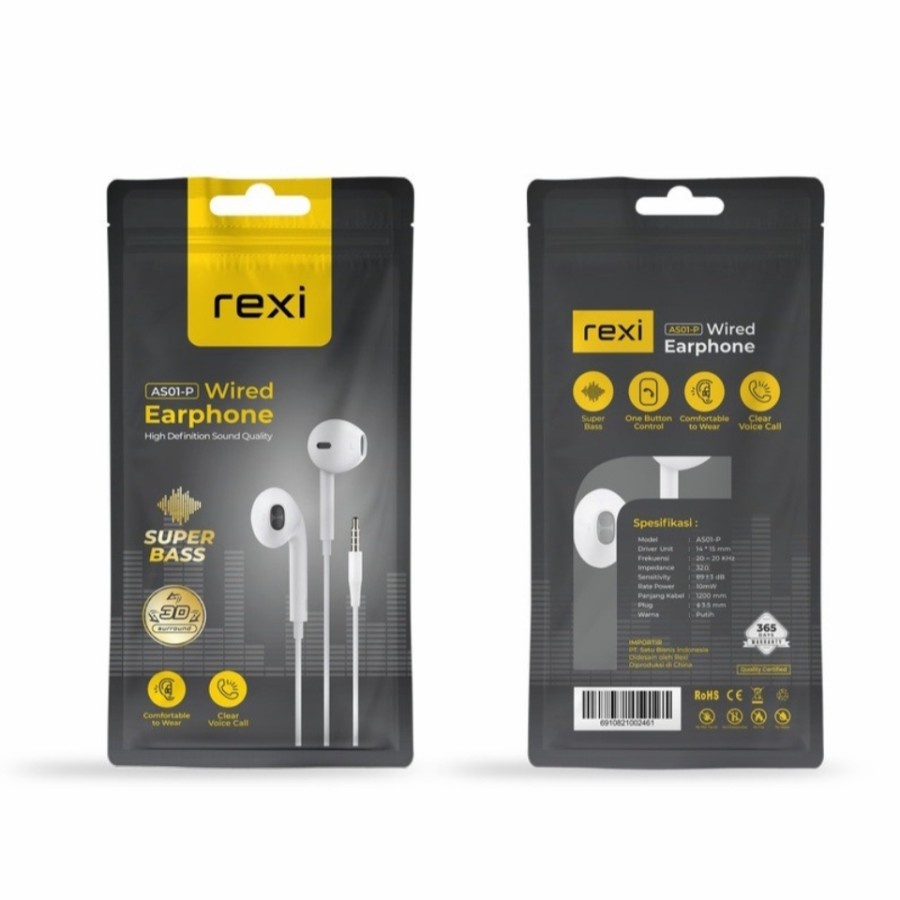 HEADSET REXI WIRED AS01-P IN EAR SUPER BASS